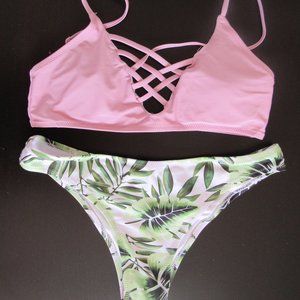 SheIn Pink and Green Bikini Swimsuit, NWOT
